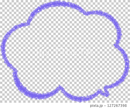 A purple cloud-shaped speech bubble drawn with crayon. A hand-drawn, easy-to-use speech bubble. The tip of the speech bubble is at the bottom right. 127267398