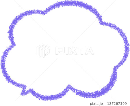 クレヨンで描かれた紫色した雲の形のふきだし。手描き風で使いやすいフキダシ。吹き出しの先端は左下。 クレヨンで描かれた紫色した雲の形のふきだし。手描き風で使いやすいフキダシ。吹き出しの先端は左下。 127267399