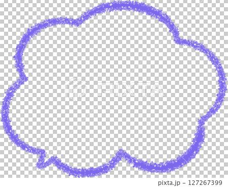 A purple cloud-shaped speech bubble drawn with crayon. It has a hand-drawn look and is easy to use. The tip of the speech bubble is at the bottom left. 127267399