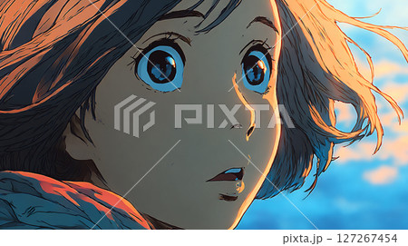 驚きの表情を見せる女性の顔のアップ 127267454