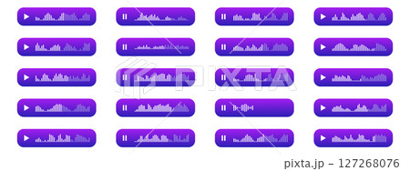 Podcast icons, voice message, sound wave set. Waveform pattern for music player, podcasts, mobile voice message, streaming. 127268076