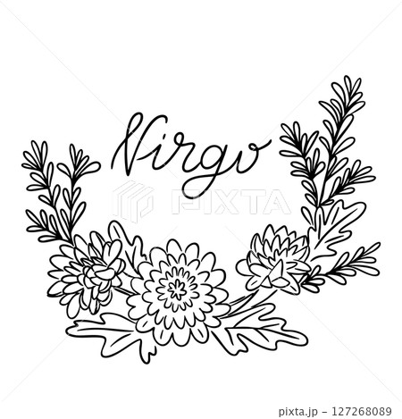 Virgo zodiac sign illustration with floral wreath Virgo zodiac sign illustration with floral wreath 127268089