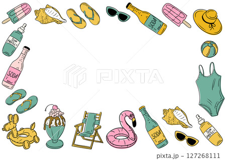 Vector summer banner with beach items 127268111