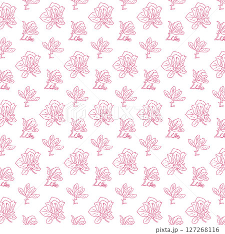 Seamless magnolia blossom pattern in line art 127268116