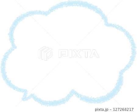 青系の手描き風の雲の形のふきだし。クレヨンで描いた手描き風。落書き風でかわいいデザイン。 127268217
