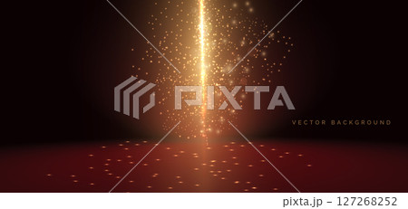 Scene dark red with gold glitters lights sparkle. For product show, promotion, brochure. 127268252