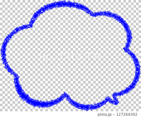 青系のクレヨンで描いた吹き出し線画フレーム。もこもこした雲の形の青いふきだし。らくがき風でかわいい。 青系のクレヨンで描いた吹き出し線画フレーム。もこもこした雲の形の青いふきだし。らくがき風でかわいい。 127268302