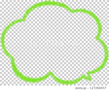 緑のクレヨンで描いた雲の形の吹き出し。かわいい落書きのふきだし。もこもこしている。使いやすい。 127268437