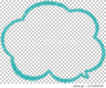 緑のクレヨンで描いた雲の形の吹き出し。かわいい落書きのふきだし。もこもこしている。使いやすい。 127268439