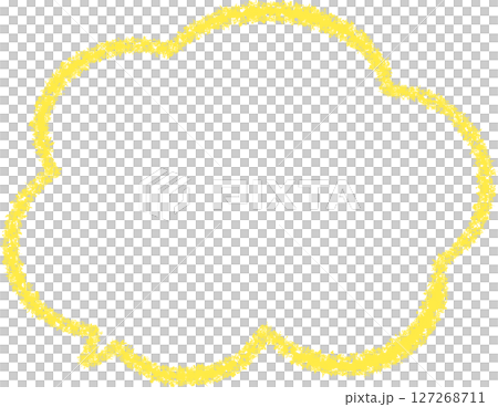 A cute speech bubble in the shape of a fluffy cloud. Hand-drawn with yellow crayon. A cute speech bubble in the shape of a fluffy cloud. Hand-drawn with yellow crayon. 127268711