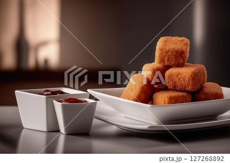 Crispy Golden Sesame Balls Served with Complementary Sauces on a Dining Table Crispy Golden Sesame Balls Served with Complementary Sauces on a Dining Table 127268892