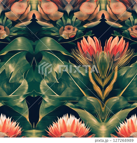 exotic tropical pattern with exotic leaves and flowers 127268989