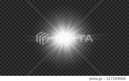 Vector transparent sunlight special lens flash light effect.front sun lens flash. Vector blur in the light of radiance. Element of decor. 127269066