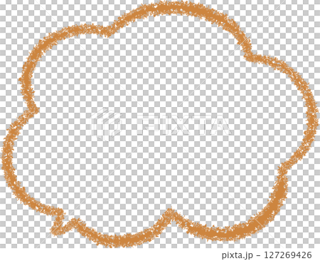 A cloud-shaped speech bubble drawn with brown crayon. A cute, hand-drawn illustration. A friendly design. A cloud-shaped speech bubble drawn with brown crayon. A cute, hand-drawn illustration. A friendly design. 127269426