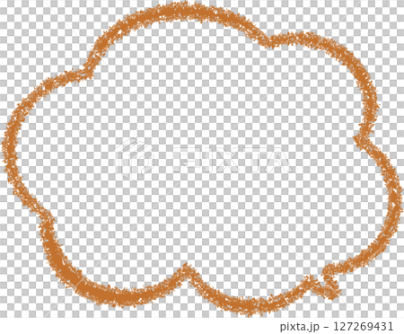 A cloud-shaped speech bubble drawn with brown crayon. A cute, hand-drawn illustration. A friendly design. 127269431