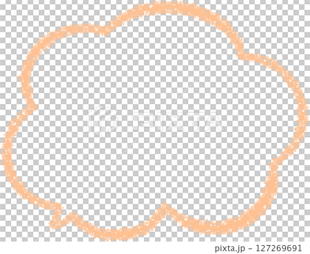 オレンジ色のクレヨンで描いた手描き風のふきだし。モコモコした雲の形。らくがき風で親しみやすい。 127269691