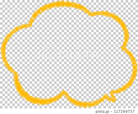 A cute cloud-shaped speech bubble drawn with orange crayon. Fluffy. Hand-drawn style. 127269737
