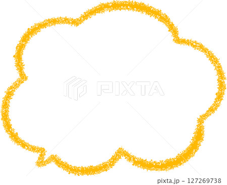 オレンジ色のクレヨンで描いた雲の形をしたかわいいふきだし。もこもこしている。手描き風。 127269738