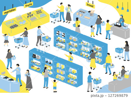 スーパーマーケットで買い物する人達 127269879