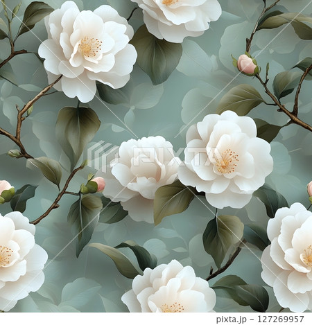 pattern with leaves and flowers pattern with leaves and flowers 127269957