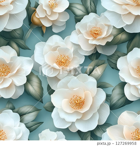 pattern with leaves and flowers pattern with leaves and flowers 127269958