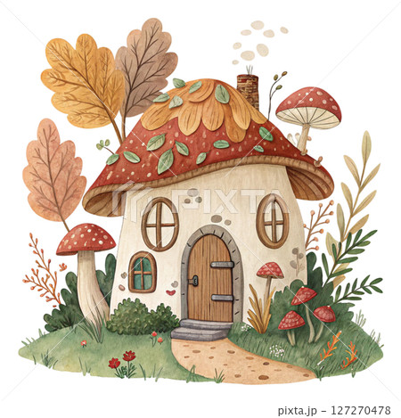 Quirky Autumn House Clipart Watercolor white background Quirky Autumn House Clipart Watercolor white background 127270478