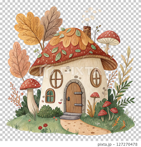 Quirky Autumn House Clipart Watercolor white background Quirky Autumn House Clipart Watercolor white background 127270478