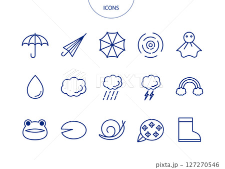 梅雨　アイコン ピクトグラム　ベクター イラスト　セット 127270546