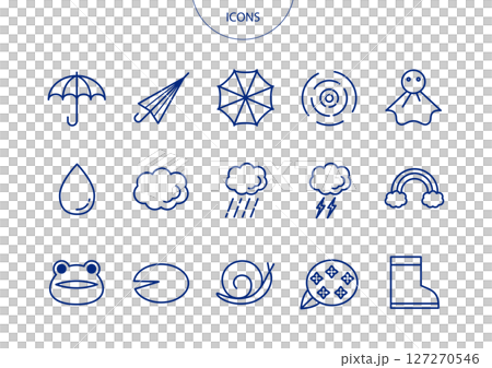 梅雨　アイコン ピクトグラム　ベクター イラスト　セット 127270546