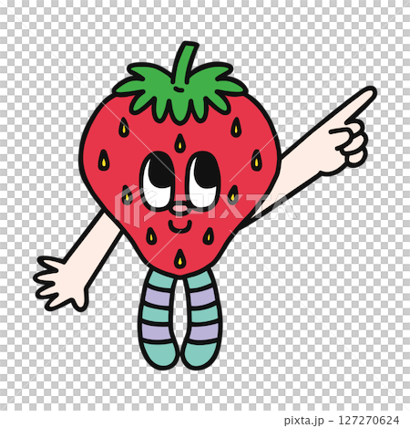 一個滑稽的草莓人物指著 127270624