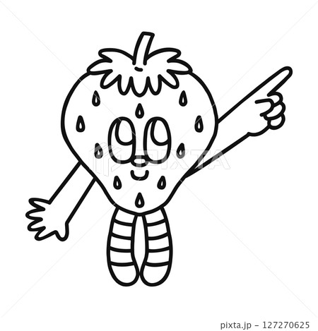 指さしするコミカルないちごのキャラクター 線画 指さしするコミカルないちごのキャラクター 線画 127270625