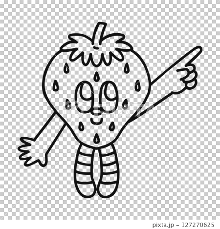 指さしするコミカルないちごのキャラクター 線画 指さしするコミカルないちごのキャラクター 線画 127270625