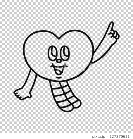 指さしするコミカルなハートのキャラクター 線画 指さしするコミカルなハートのキャラクター 線画 127270631