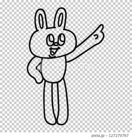 指さしするポップなウサギ　線画 127270767