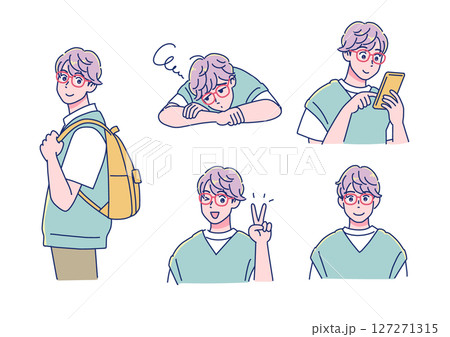 アニメタッチの男子 表情セット アニメタッチの男子 表情セット 127271315