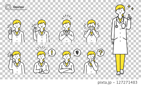 穿白大褂的女人：臉部表情和姿勢的變化，第 2c 組 127271483