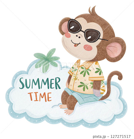 Cute Animal on a Cloud Sunglasses Summer Time Sign white background 127271517