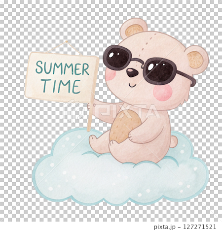 Cute Animal on a Cloud Sunglasses Summer Time Sign white background 127271521