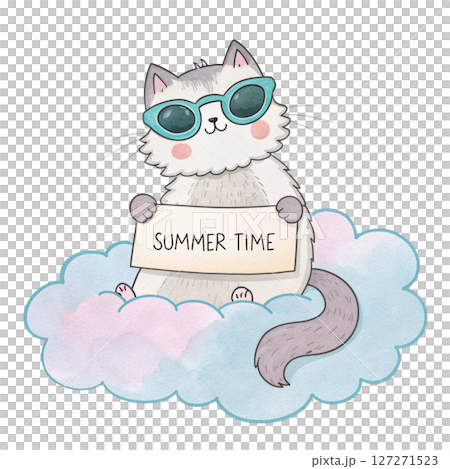Cute Animal on a Cloud Sunglasses Summer Time Sign white background 127271523