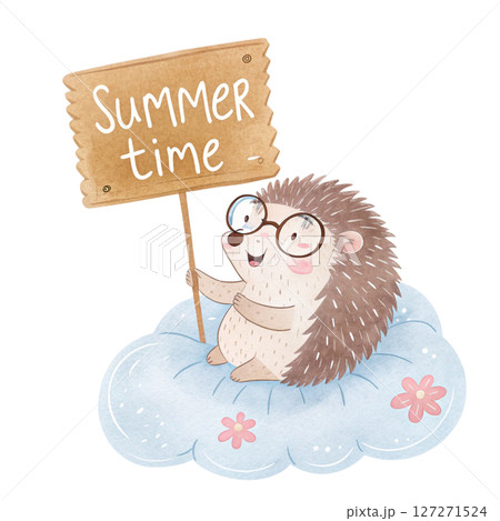 Cute Animal on a Cloud Sunglasses Summer Time Sign white background 127271524