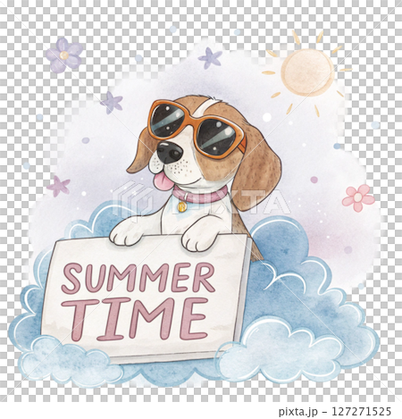 Cute Animal on a Cloud Sunglasses Summer Time Sign white background 127271525