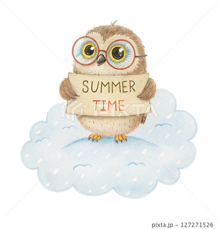 Cute Animal on a Cloud Sunglasses Summer Time Sign white background 127271526