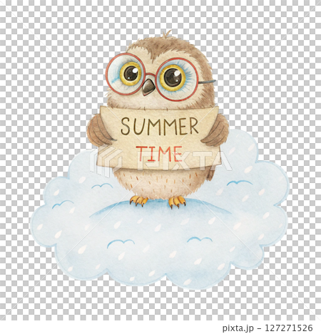 Cute Animal on a Cloud Sunglasses Summer Time Sign white background 127271526