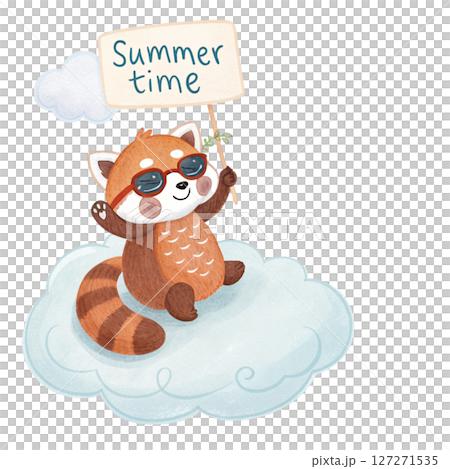 Cute Animal on a Cloud Sunglasses Summer Time Sign white background Cute Animal on a Cloud Sunglasses Summer Time Sign white background 127271535