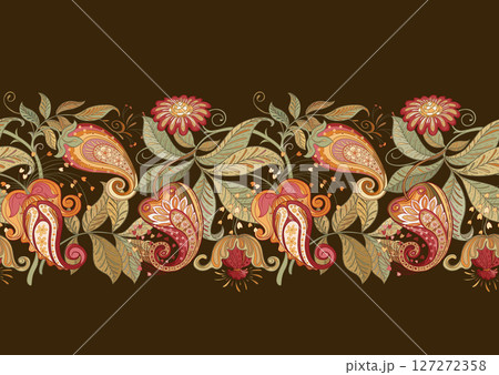 Fantasy flowers in retro, vintage, jacobean embroidery style. Fantasy flowers in retro, vintage, jacobean embroidery style. 127272358