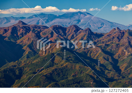 西上州・シラケ山から見る荒船山と浅間山 127272405