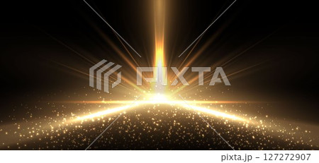 Abstract elegant gold glowing beam with lighting effect sparkle on black background. Abstract elegant gold glowing beam with lighting effect sparkle on black background. 127272907