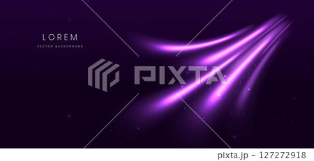 Glowing beam purple curved rays on dark purple background. Glowing beam purple curved rays on dark purple background. 127272918
