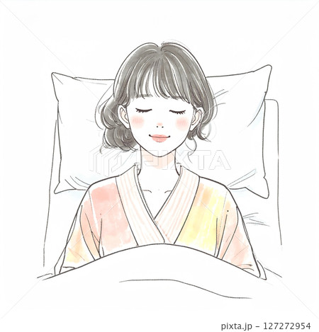 睡眠、眠る、ベッドで横になる女性 127272954