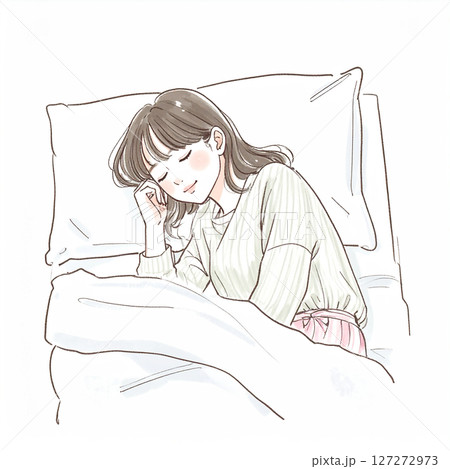 睡眠、眠る、ベッドで横になる女性 睡眠、眠る、ベッドで横になる女性 127272973